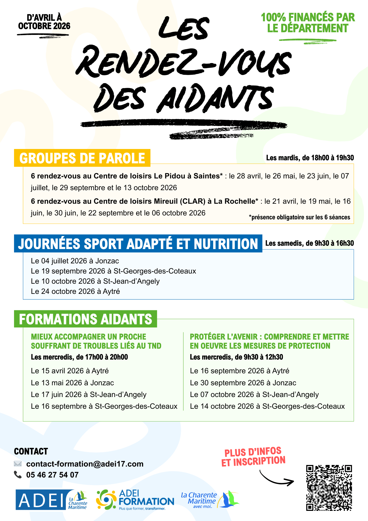 Actions d'aides aux aidants gratuites Charente Maritime